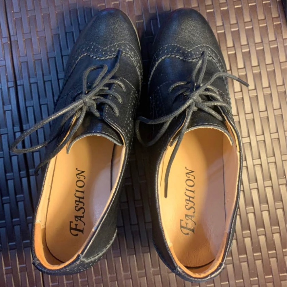 Black Lace-Up Oxford Shoes Platform 6 1/2